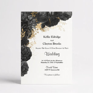 Black And Gold Floral Wedding Invitation