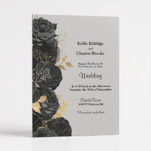 Black And Gold Floral Wedding Invitation