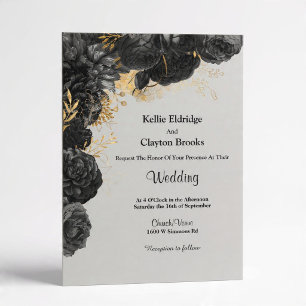 Black And Gold Floral Wedding Invitation