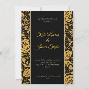 Black and Gold Floral Wedding Invitation
