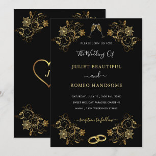 Black and Gold Floral Wedding Invitation Example