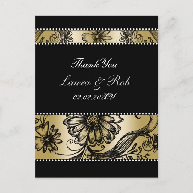 Black and Gold floral wedding invitations (Front)