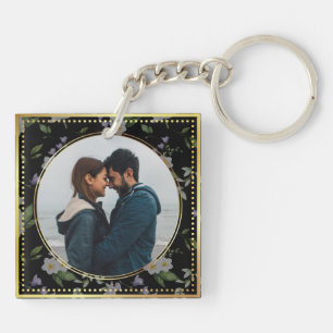 Black and Gold Floral, Wedding Key Ring