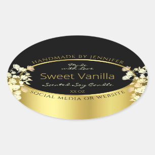 Black and Gold Flowers Product Packaging Labels