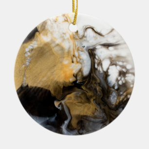 Black and Gold Fluid Marble Art Ceramic Ornament