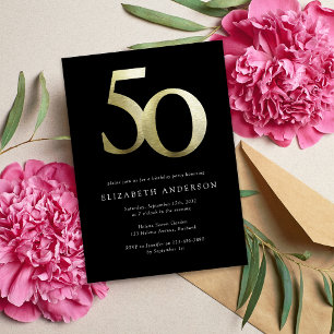 Black and Gold Foil 50th Birthday Invitation