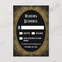 Black and Gold Foil Art Deco Wedding RSVP Cards