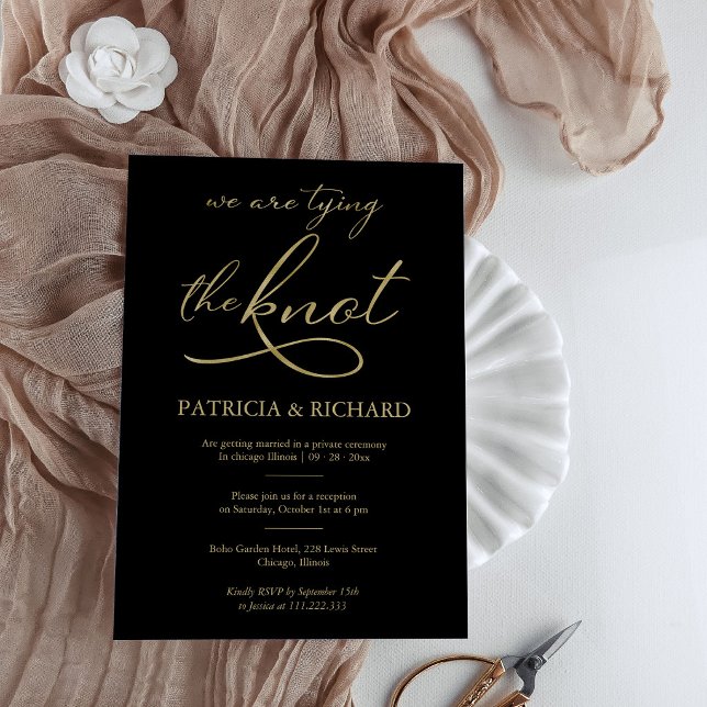 Black And Gold Foil Calligraphy Elopement Wedding Invitation (Creator Uploaded)