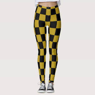 Black and Gold Foil Chequered Pattern Leggings