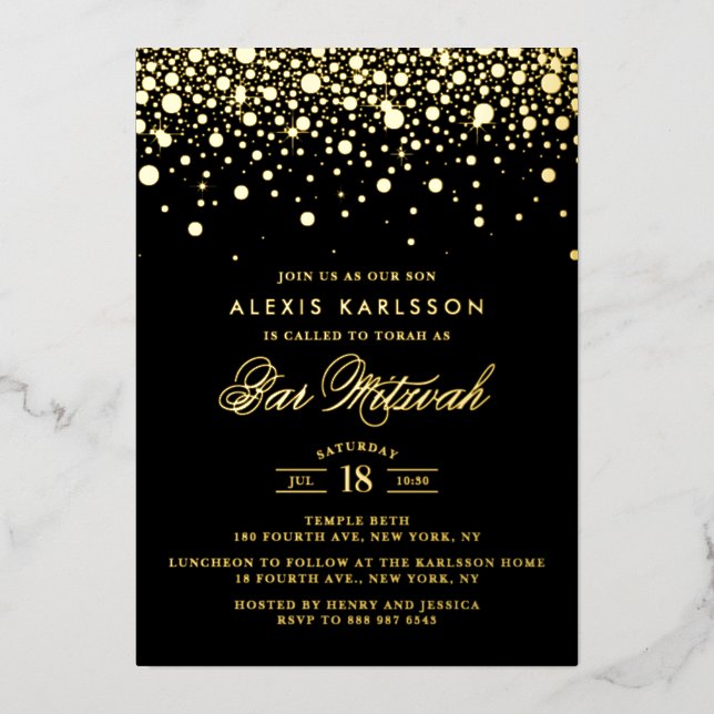Black and Gold Foil Confetti Dots Bar Mitzvah (Front)