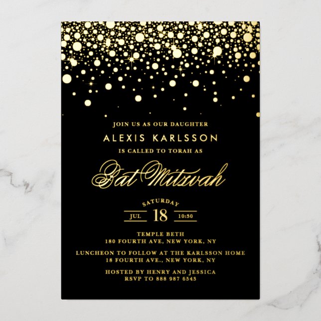 Black and Gold Foil Confetti Dots Bat Mitzvah (Front)
