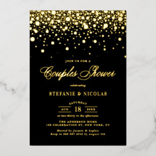 Black and Gold Foil Confetti Dots Couples Shower