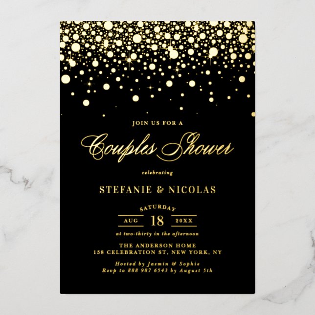 Black and Gold Foil Confetti Dots Couples Shower (Front)