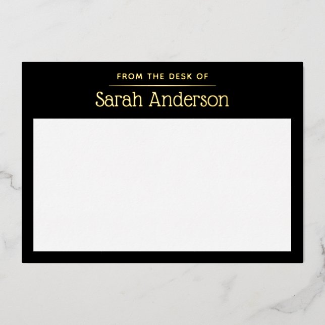 Black and gold foil custom name stationery card (Front)