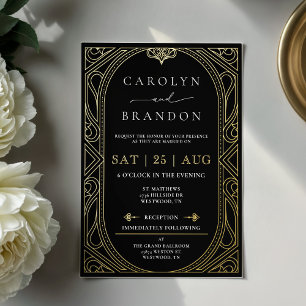 Black and Gold Foil Elegant Art Deco Wedding