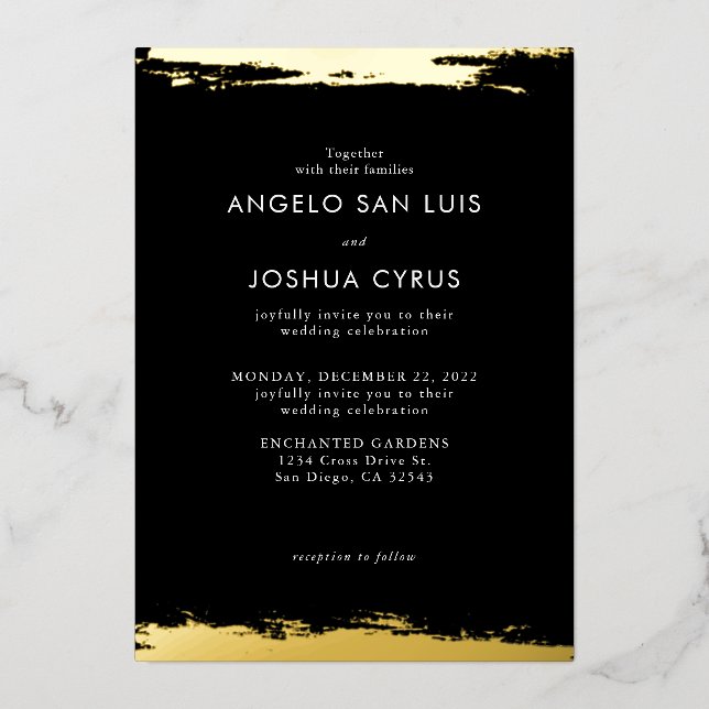 Black and Gold Foil Elegant Wedding Invitation (Front)