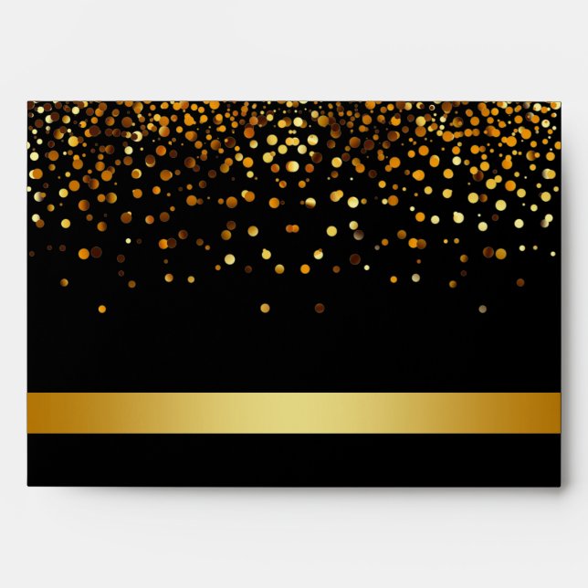 Black and Gold Foil Faux Glitter Metal  Wedding Envelope (Front)
