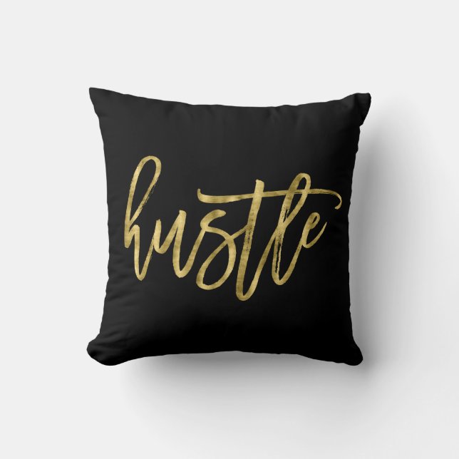 Black And Gold Foil Hustle Throw Pillows (Front)