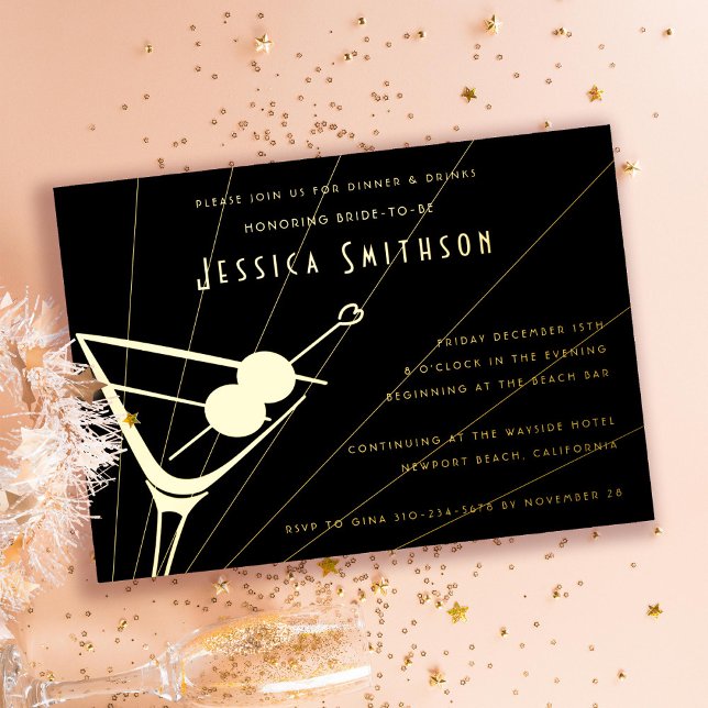 Black and Gold Foil Martini Bachelorette Party (Creator Uploaded)