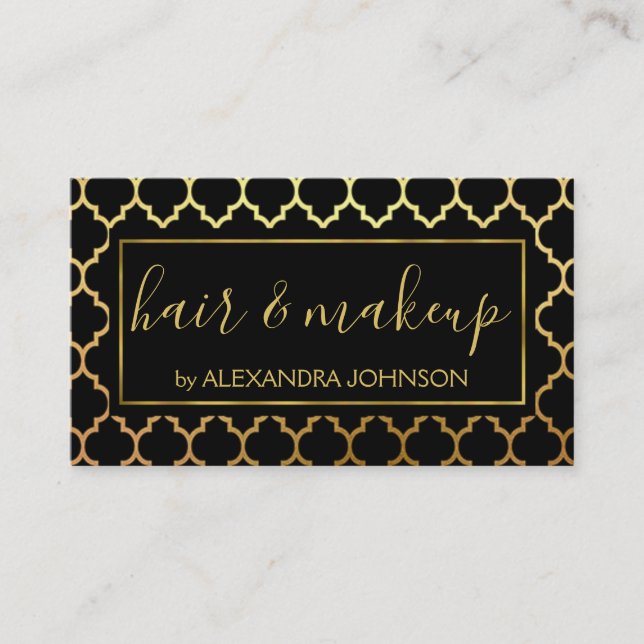 Black and Gold Foil Modern Art Deco Pattern Business Card (Front)
