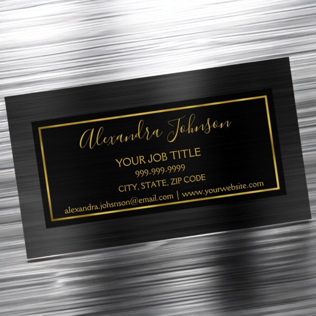Black and Gold Foil Modern Metallic Magnetic Business Card (Creator Uploaded)