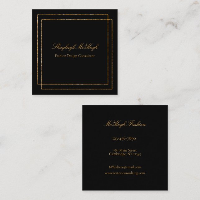 Black And Gold Foil Modern Minimalistic Square Bus Square Business Card (Front/Back)