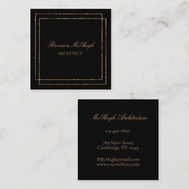 Black And Gold Foil Modern Minimalistic   Square Business Card (Front/Back)