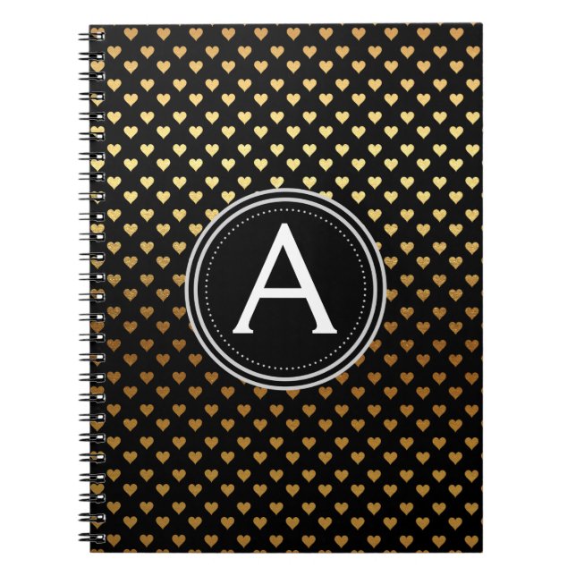 Black and Gold Foil Monogram Heart Notebook (Front)