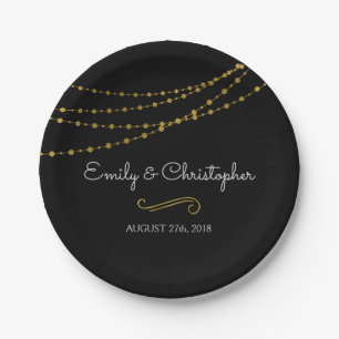 Black and Gold Foil String Lights Plates