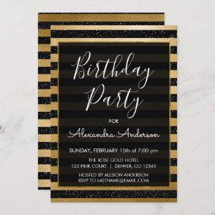 Black and Gold Foil Stripe Any Age Birthday Invitation