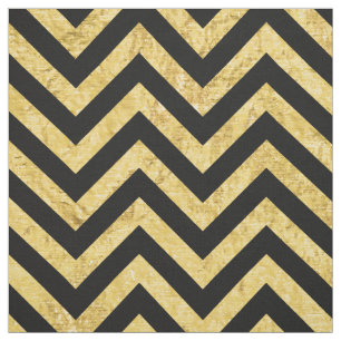 Black and Gold Foil Zigzag Stripes Chevron Pattern Fabric