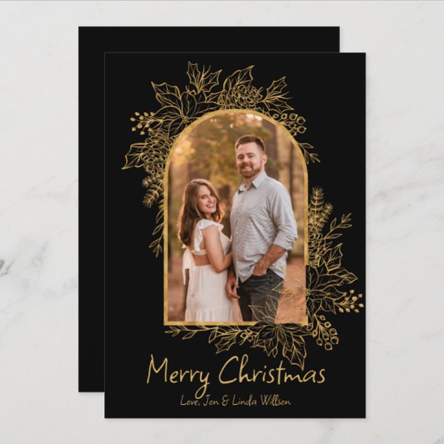 Black and Gold Foliage Arch Christmas Card (Creator Uploaded)