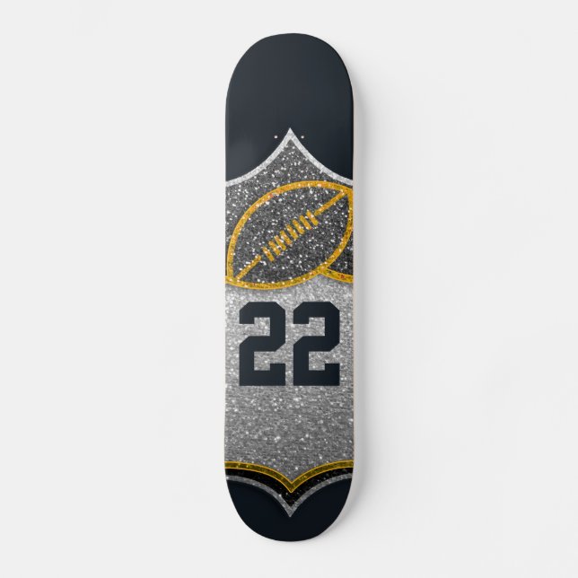 Black and Gold Football Personalised Jersey Number Skateboard (Front)