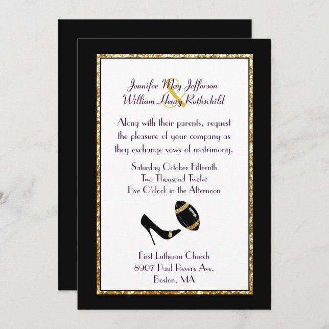 Black and Gold Football Wedding Invitation (Front/Back)