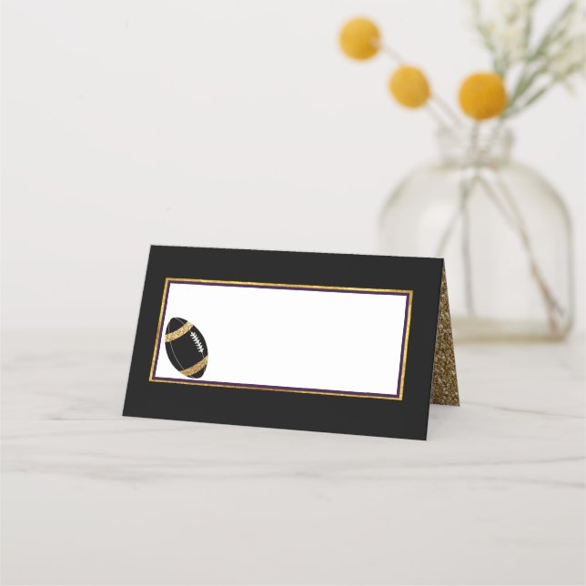 Black and Gold Football Wedding Place Card (Front)