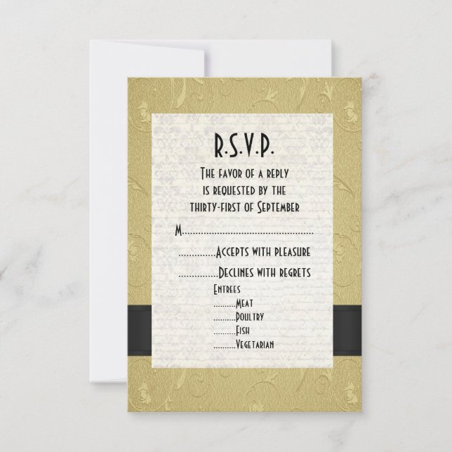Black and gold formal wedding R.S.V.P RSVP Card (Front)