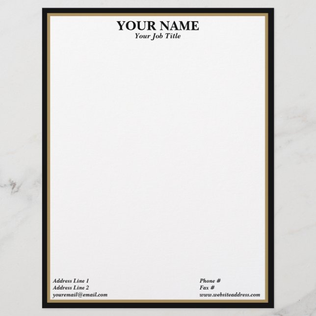 Black and Gold Frame Generic Adaptable Custom Letterhead (Front)
