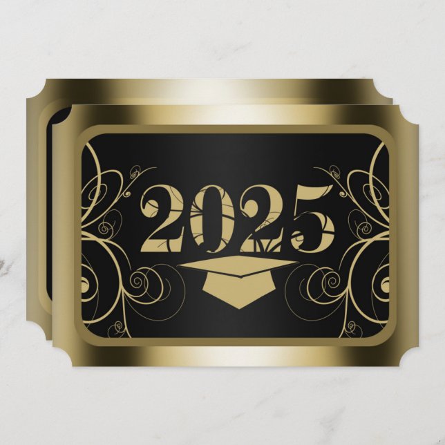 Black and Gold Frame Graduation Party Invitation (Front/Back)