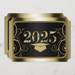Black and Gold Frame Graduation Party Invitation