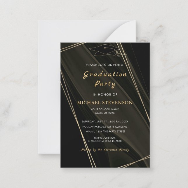 Black and Gold Framed Graduation Invitation Card (Front)