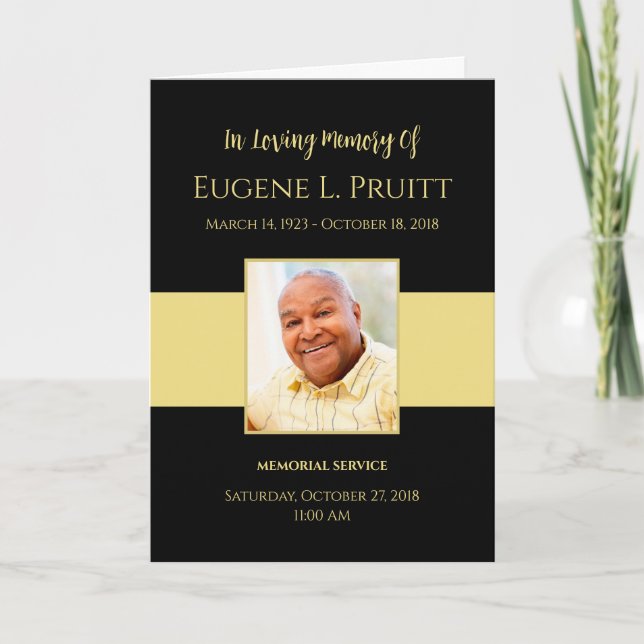 Black and Gold Funeral Memorial Program (Front)