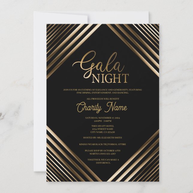 Black and Gold Gala Night Invitation Template (Front)