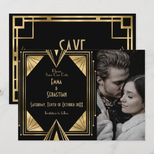Black and Gold Gatsby Art Deco photo wedding Save The Date