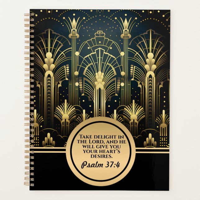 Black And Gold Gatsby Art Deco With Bible Verse Planner (Front)