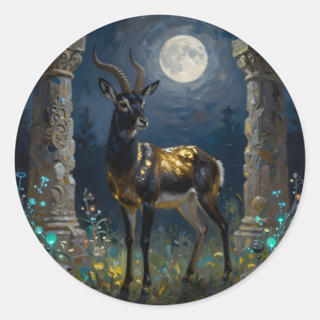 Black and Gold Gazelle | Wildlife Illustration Classic Round Sticker (Front)