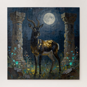 Black and Gold Gazelle Wildlife Illustration Jigsaw Puzzle