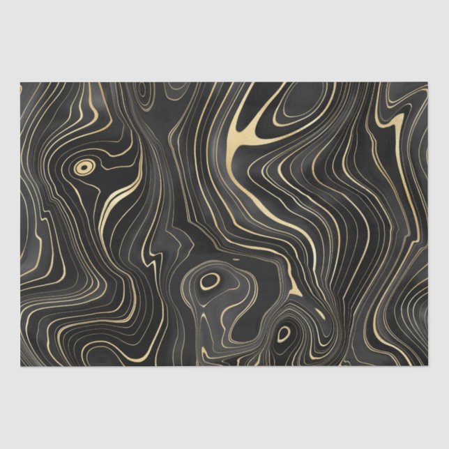 Black and Gold Geode Strata Textures Tissue Paper (Front)