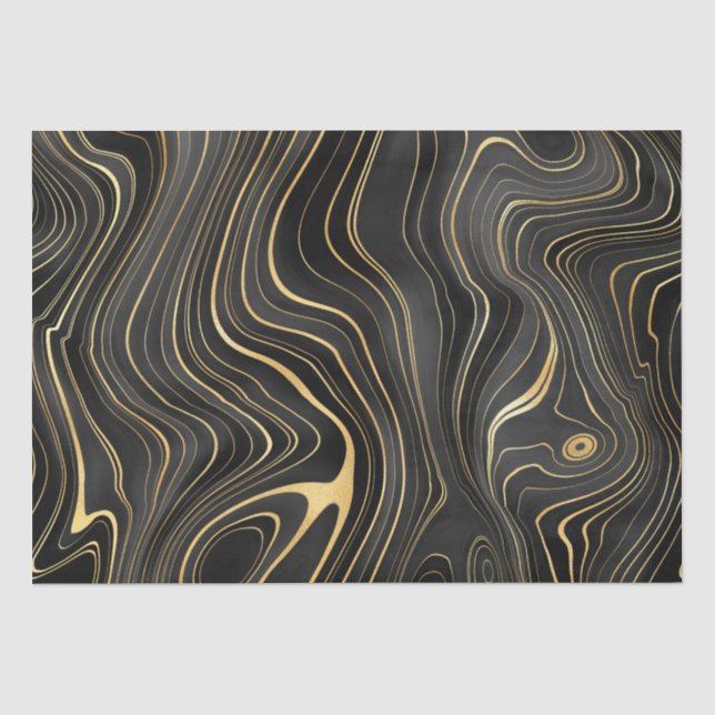Black and Gold Geode Strata Textures Tissue Paper (Front)
