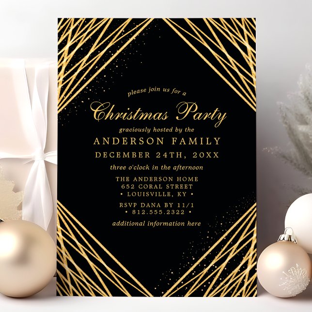 Black and Gold Geometric Abstract Christmas Party Invitation (Creator Uploaded)