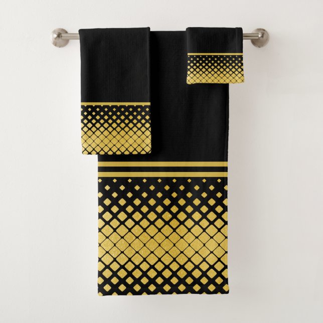 Black and Gold Geometric Bath Towel Set (Insitu)